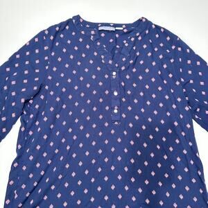 LAURA SCOTT Womens Top Size L Blue Pink Rayon Popover All Over Print Cottagecore
